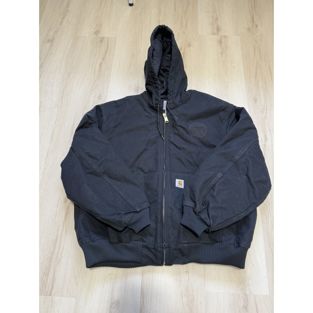 Carhartt Jacket Men's 2XL Black Hooded Canvas Quilted Insulated Workwear 103940